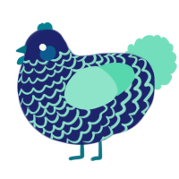 A navy and mint chicken with a lace pattern