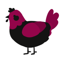 A black and maroon chicken with a head pattern