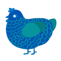 Mayo, a ultramarine and teal chicken with a lace pattern