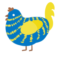 A sapphire and yellow chicken with a bar pattern