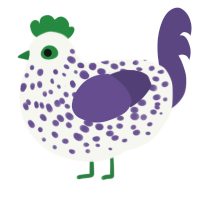 A white and overcast chicken with a speckle pattern