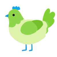 A apple and grass chicken with a head pattern