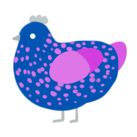 A ultramarine and orchid chicken with a speckle pattern