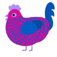 A fuchsia and ultramarine chicken with a lace pattern
