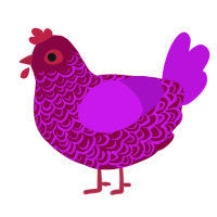 A maroon and amethyst chicken with a double-lace pattern