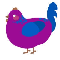 A plum and ultramarine chicken with a neck-speckle pattern