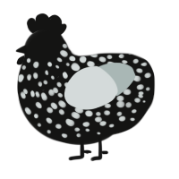 A black and silver chicken with a speckle pattern