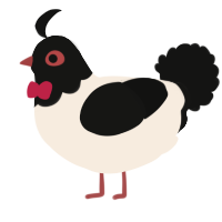 A cream and black chicken with a head pattern
