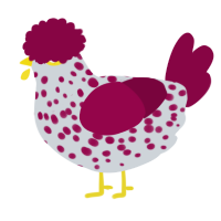 A mist and maroon chicken with a speckle pattern