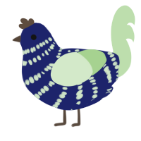 A navy and gluppy chicken with a bar pattern