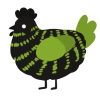 A sable and chartreuse chicken with a bar pattern
