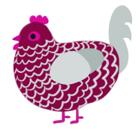 A maroon and silver chicken with a lace pattern