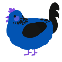 A ultramarine and black chicken with a neck-speckle pattern