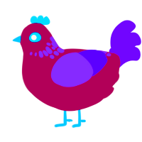 A wine and blurple chicken with a neck-speckle pattern