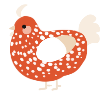 A vermilion and cream chicken with a speckle pattern