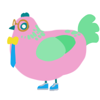 90s Pencil Case, a pink and spring chicken with a neck-speckle pattern