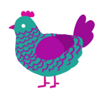 A turquoise and plum chicken with a lace pattern