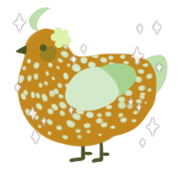Chee, a ochre and gluppy chicken with a speckle pattern