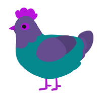 A teal and overcast chicken with a head pattern