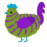 A chartreuse and violet chicken with a bar pattern