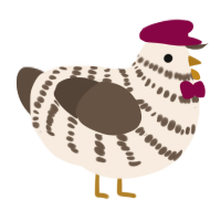 A cream and bark chicken with a bar pattern