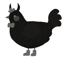 Obsidian, a black and sable chicken with a lace pattern