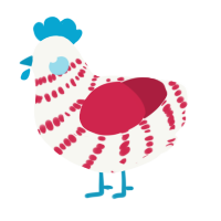 A white and crimson chicken with a bar pattern