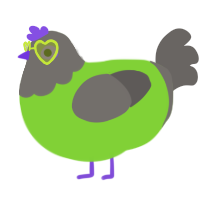 A grass and grey chicken with a head pattern