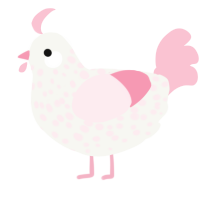 A white and rose chicken with a speckle pattern
