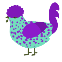 A mint and violet chicken with a speckle pattern