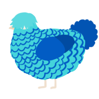 A aqua and ultramarine chicken with a lace pattern