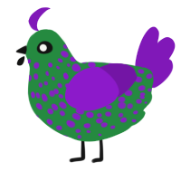 (unnamed), a viridian and violet chicken with a speckle pattern