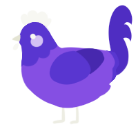 Ravip, a blurple and indigo chicken with a head pattern