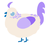 A cream and lilac chicken with a neck-speckle pattern
