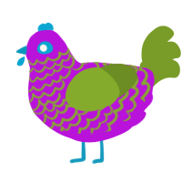 test, a amethyst and chartreuse chicken with a lace pattern