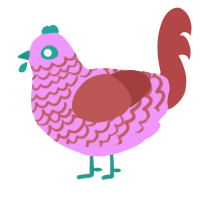 A lavender and red chicken with a lace pattern
