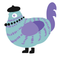 A aqua and indigo chicken with a bar pattern