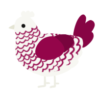 A white and maroon chicken with a lace pattern