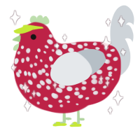 glupshroom, a crimson and mist chicken with a speckle pattern