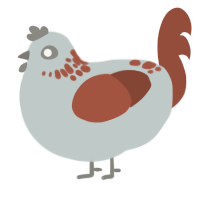 gargoyle, a silver and russet chicken with a neck-speckle pattern