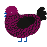 Morticia, a wine and black chicken with a lace pattern