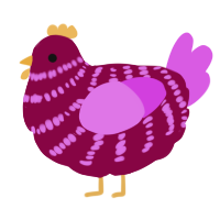 A maroon and orchid chicken with a bar pattern
