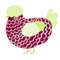 A maroon and apple chicken with a lace pattern