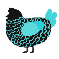 A black and aqua chicken with a lace pattern