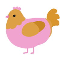 Pink Helpful, a pink and orange chicken with a head pattern