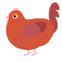 A vermilion and red chicken with a lace pattern