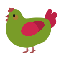 A chartreuse and crimson chicken