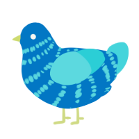 Bluebird, a sapphire and aqua chicken with a bar pattern
