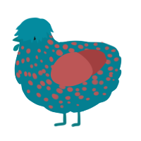 A sea and red chicken with a speckle pattern