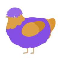 A blurple and orange chicken with a head pattern